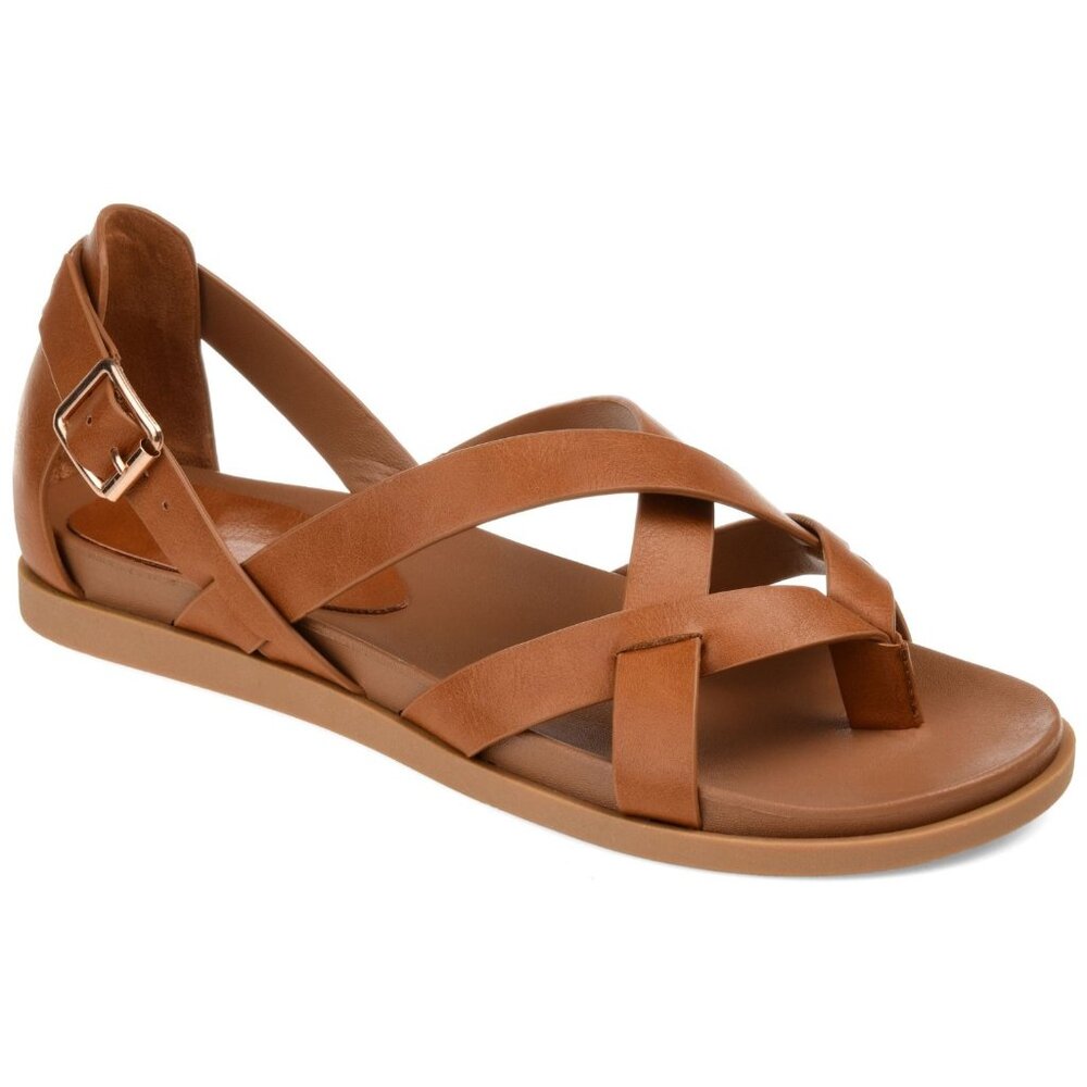 Brinley Co. Cuffed Ankle Gladiator Sandal Faux Leather Womens Tan Brown US 8
